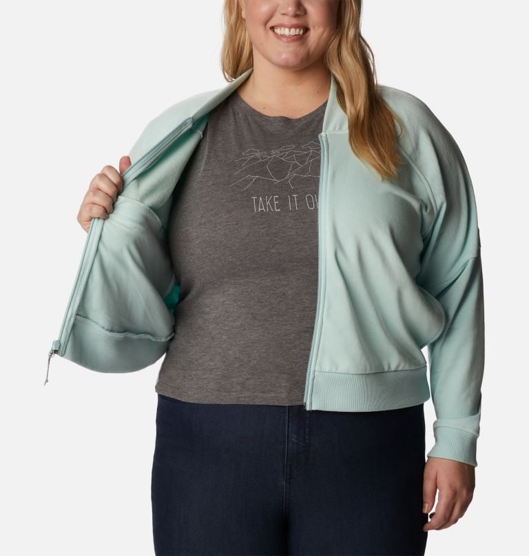 Women's Columbia Lodge French Terry Full Zip Jackets Mint | Plus Size CA-W06AL